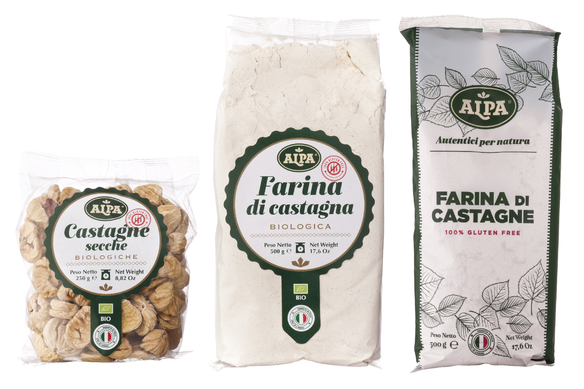Packaging castagne e farine bio